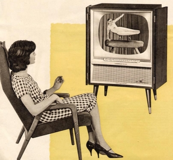 LOEWE-OPTA Werbung von 1959 fr Magier 1664 fr 1048DM: im Sessel vorm Fernseher