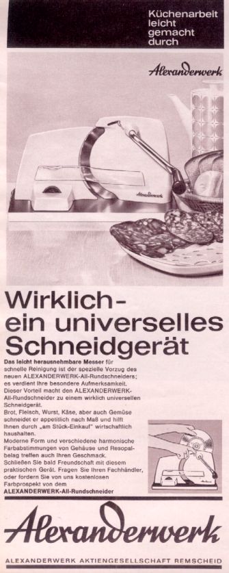 ALEXANDERWERK Allesschneider - Werbung fr das Brotmesser der 1960er Jahre!