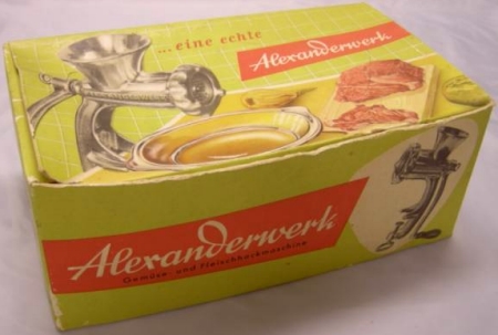 ALEXANDERWERK Fleischwolf No. 5 Originalverpackung ca. 1960 als Gemse- und Fleischhackmaschine