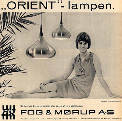 Orient Pendelleuchte in einer dnischen FOG & MORUP Werbung der 60er Jahre, heute LIGHTYEARS