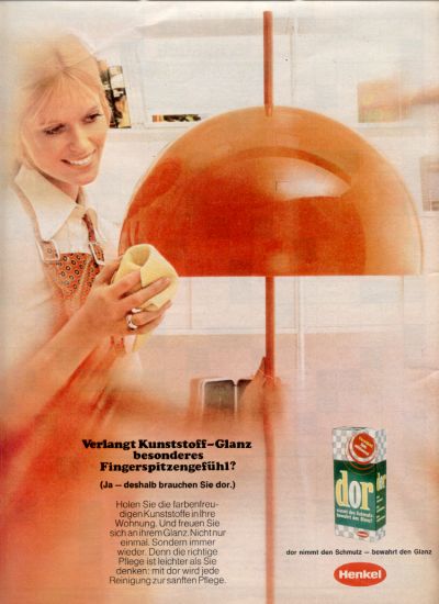 HENKEL Werbung für Dor Putzmittel von 1970 - perfekter Glanz für Acryl-Lampenschirme!